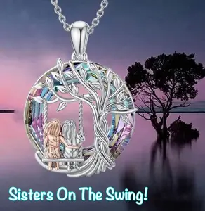 New Absolutely Beautiful! Tree Of Life Sister/Best Friend On The Swing Pendant Necklace
