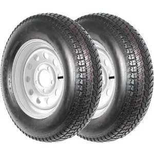 ST205/75D15 Trailer Tires, 5 Lug on 4.5", 6PR Load Range C, 15in Fuel-saving Designed Trailer Tires 205 75 15, Set of 2, Black