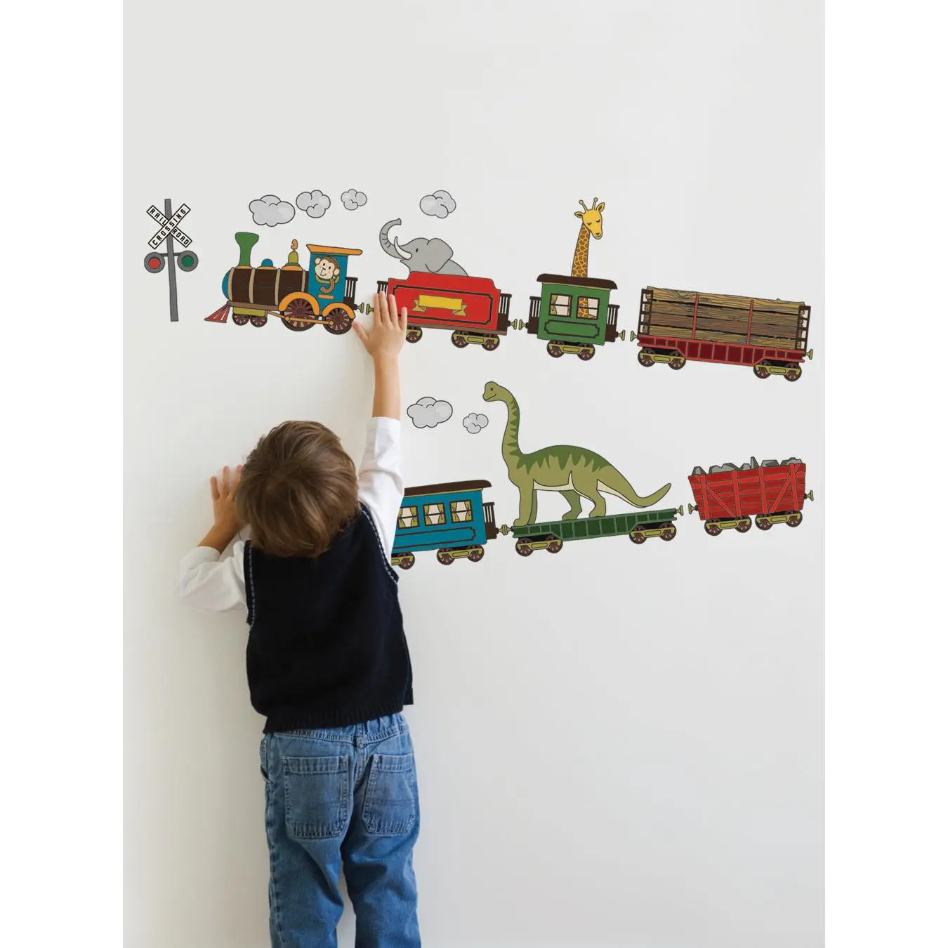 Animal Train Decorative Vinyl Wall Stickers, Cute Character Wall Decor for Bedroom, Graphic Decal