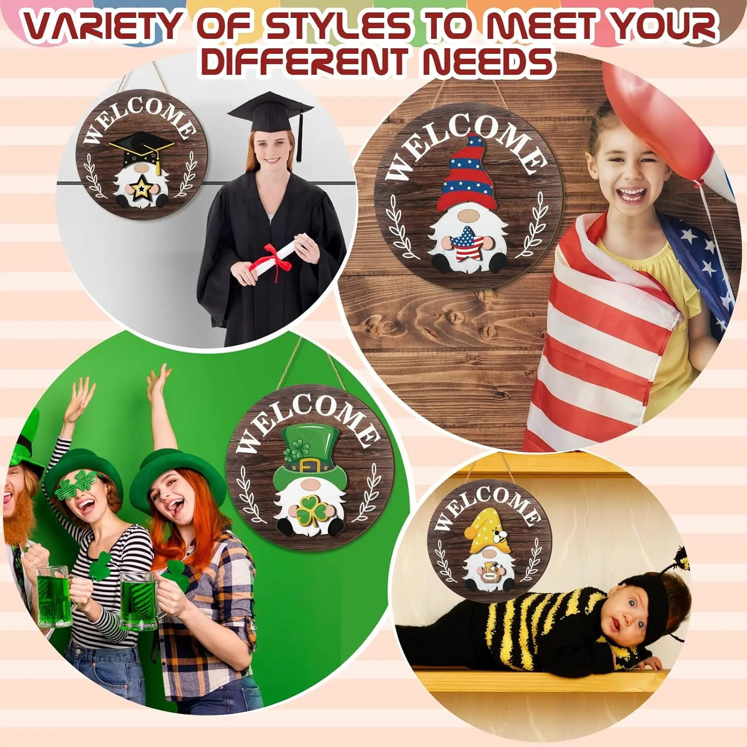 Interchangeable Wooden Gnome Decor Holiday Seasonal Gnome Decorations with Magnet Pieces and Detachable Hats Changeable Welcome Sign for Home(Attractive Style) Interchangeable Wooden Gnome Decor Holiday Seasonal Gnome Decorations with Magnet Pieces and Detachable Hats Changeable Welcome Sign for Home(Attractive Style)