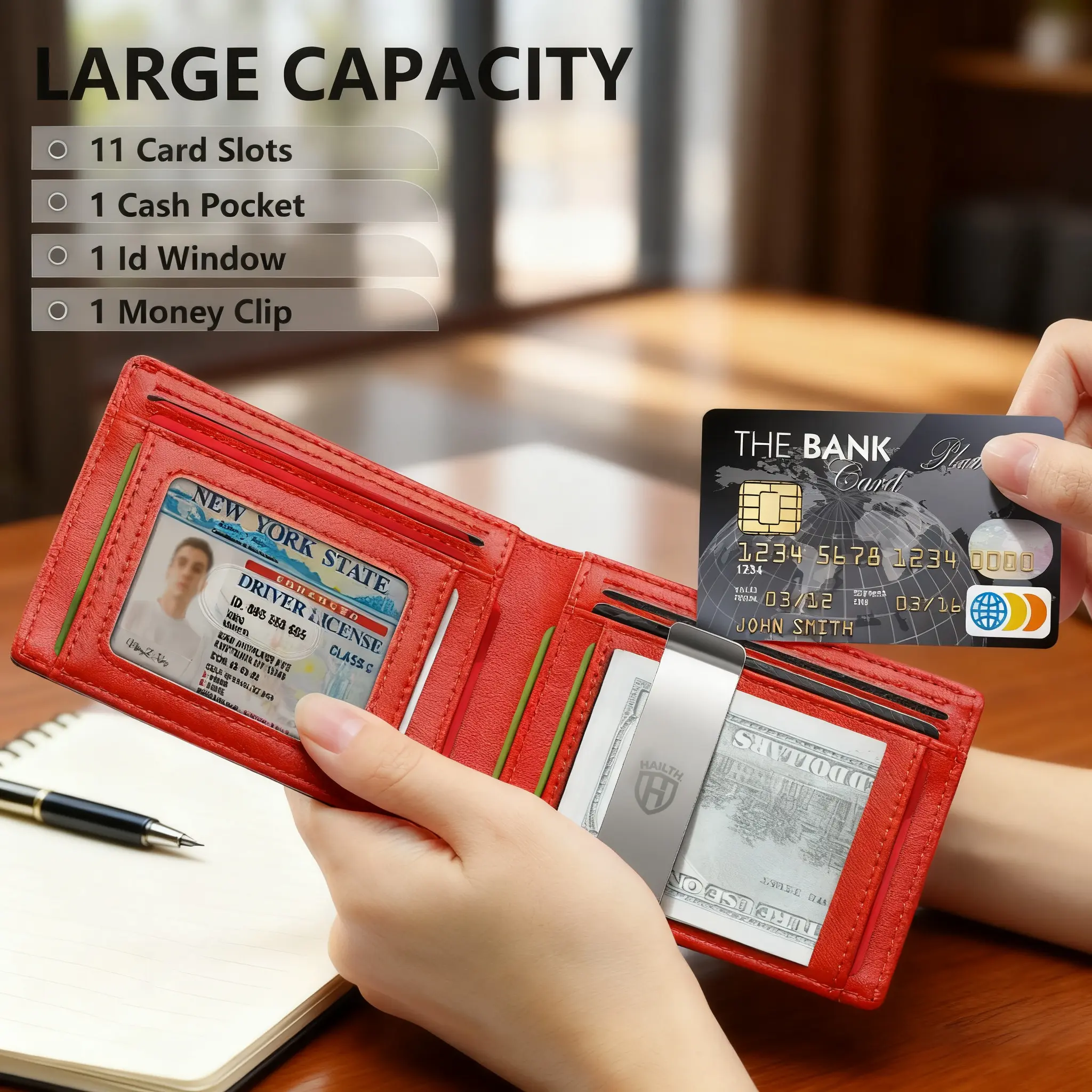 Men's Ultra-Thin RFID Blocking Leather Wallet - 12 Card Slots with ID Window, Slim Bifold Front Pocket Design, Premium Gift Box - Ideal for Father's Day, Daily Use & Back to School Essentials