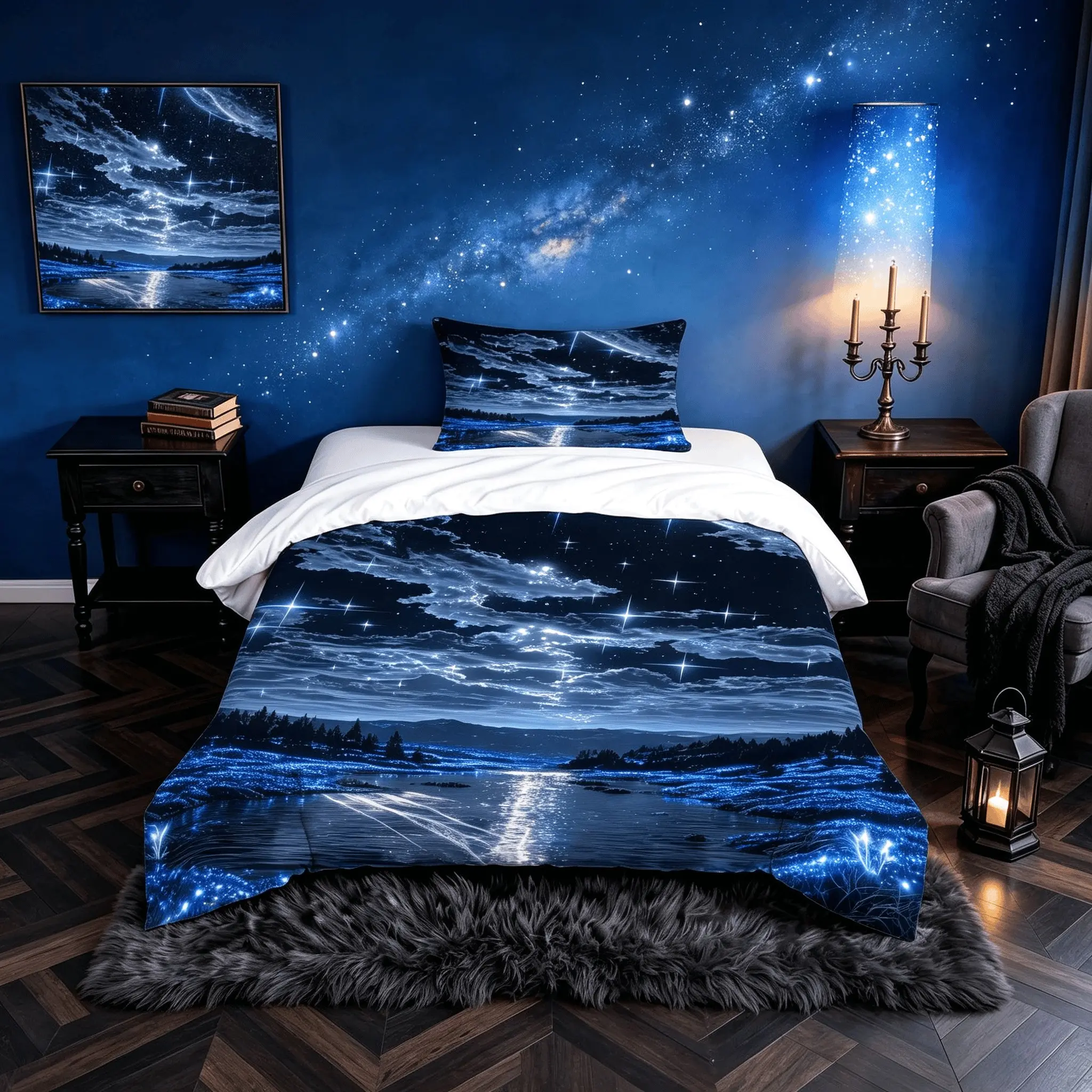 Starry Night Sky Duvet Cover Set, 2/3 Pieces (1 Duvet Cover + 1/2 Pillowcases, No Comforter or Pillow Insert Included), Soft Breathable Bedding, Theme Bedding Set, Suitable for Teens & Adults, Ideal Gift for Starry Night & Night Sky Lovers, Bed Covers