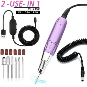 Professional Electric Nail Drill, 35,000 RPM, Dual Use for Salon/Home, Nail Polishing Pen, Includes 6 Drill Bits + 6 Sanding Bands