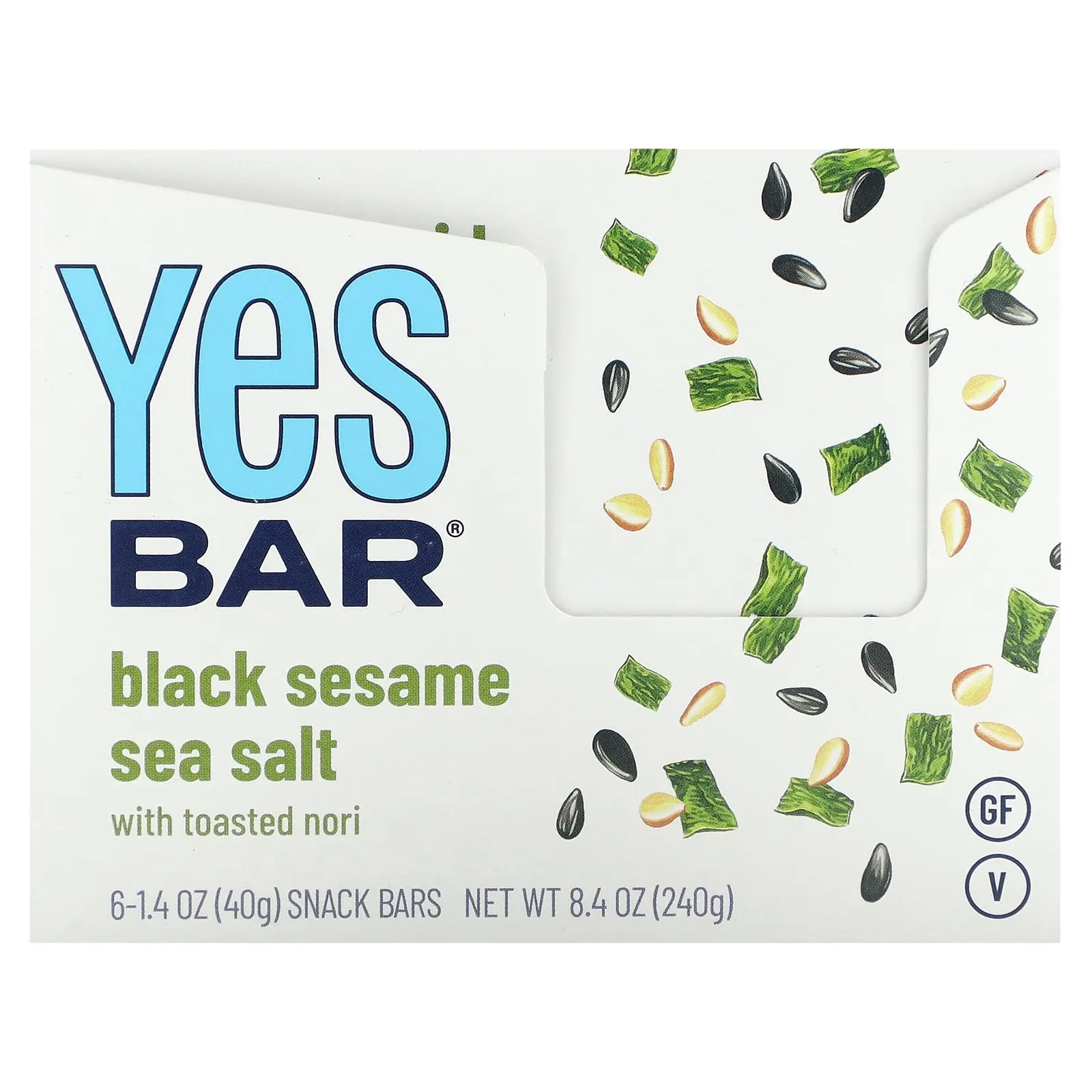 Yes Bar Snack Bar, Black Sesame Sea Salt With Toasted Nori, 6 Bars, 1.4 oz (40 g) Each