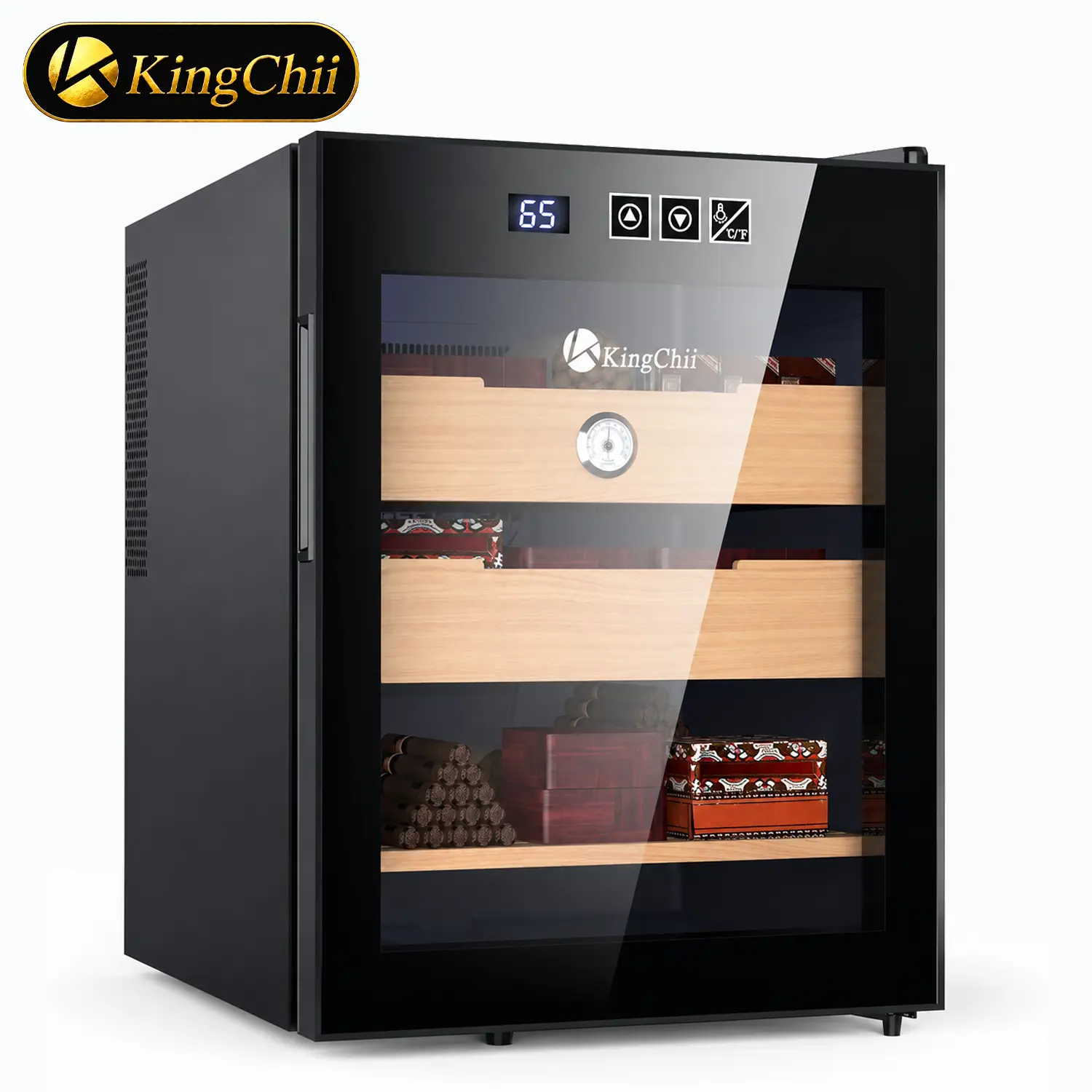 KINGCHII 48L Smart Electronic Humidor, Spanish Cedar Wood Shelves Temperature Control Cabinet, 350 Capacity