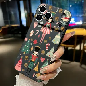 Nutcracker Christmas Dream Pattern Straight Edge Phone Case for iPhone 17 15 16 14 Pro Max 13 12 11  XS Plus Air  Shockproof Full Camera Protection Durable Slim Liquid Silicone Cover Smartphone Casing