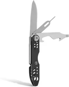 KK17 6-in-1 Multitool Knife - Plain Edge Blade, Sim Card Ejector, Screwdriver, Bottle Opener, Nail File, Rope cutter - EDC Gear and Equipment