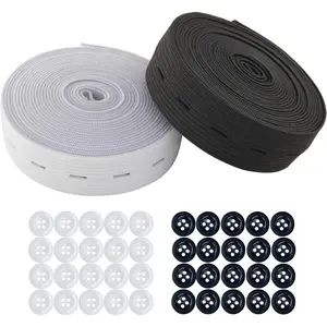 3/4 Inch Width Black & White Sewing Elastic Band With Buttonholes,Flat Waistband Tightener Band Spool for Pants, Adjustable ,DIY Crafts (Total 9 Yards,4.5 yards per color)