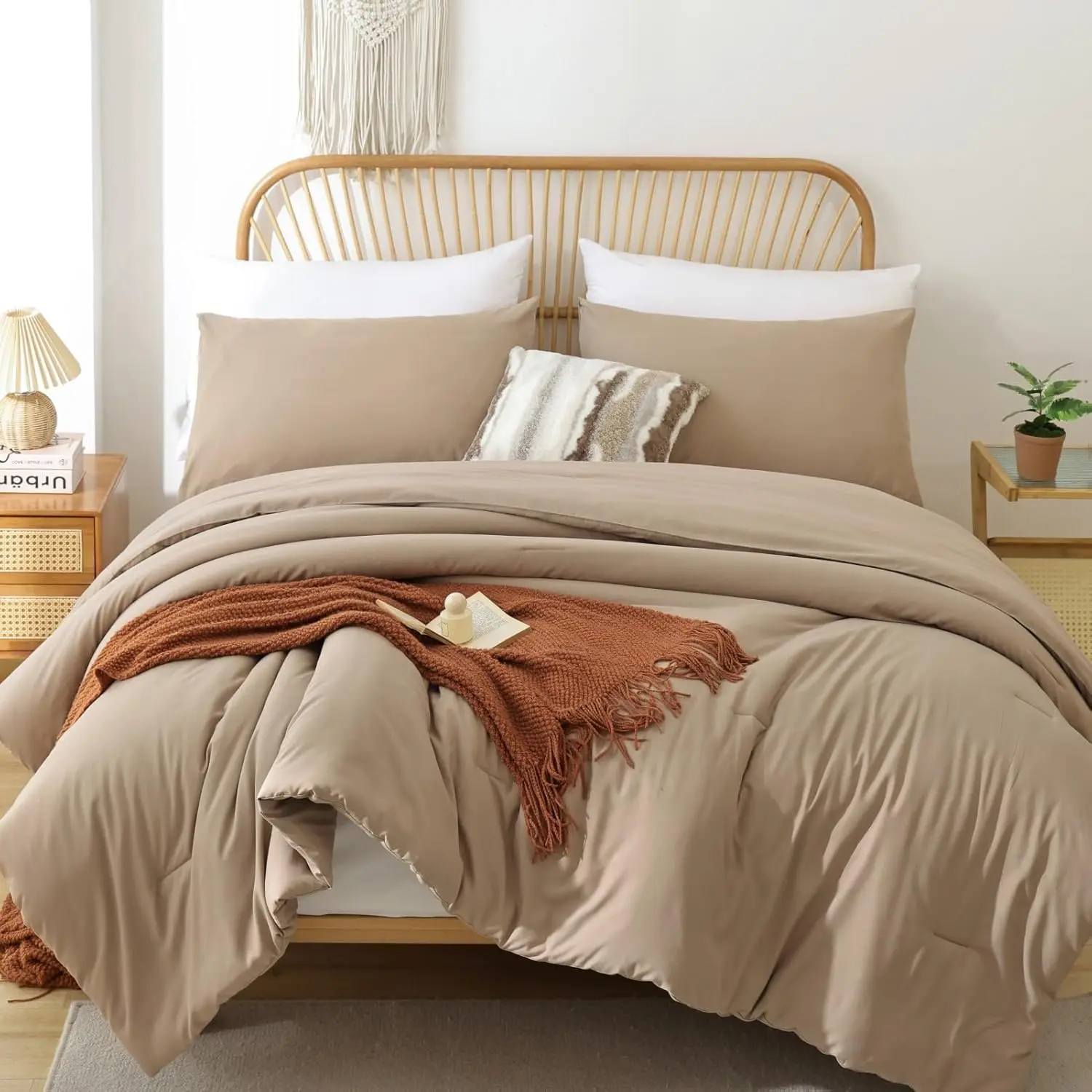 Twin/Twin XL Comforter for Taupe Brown, 1 Tan Comforter  1 Pillowcase, Comforter Lightweight Dorm