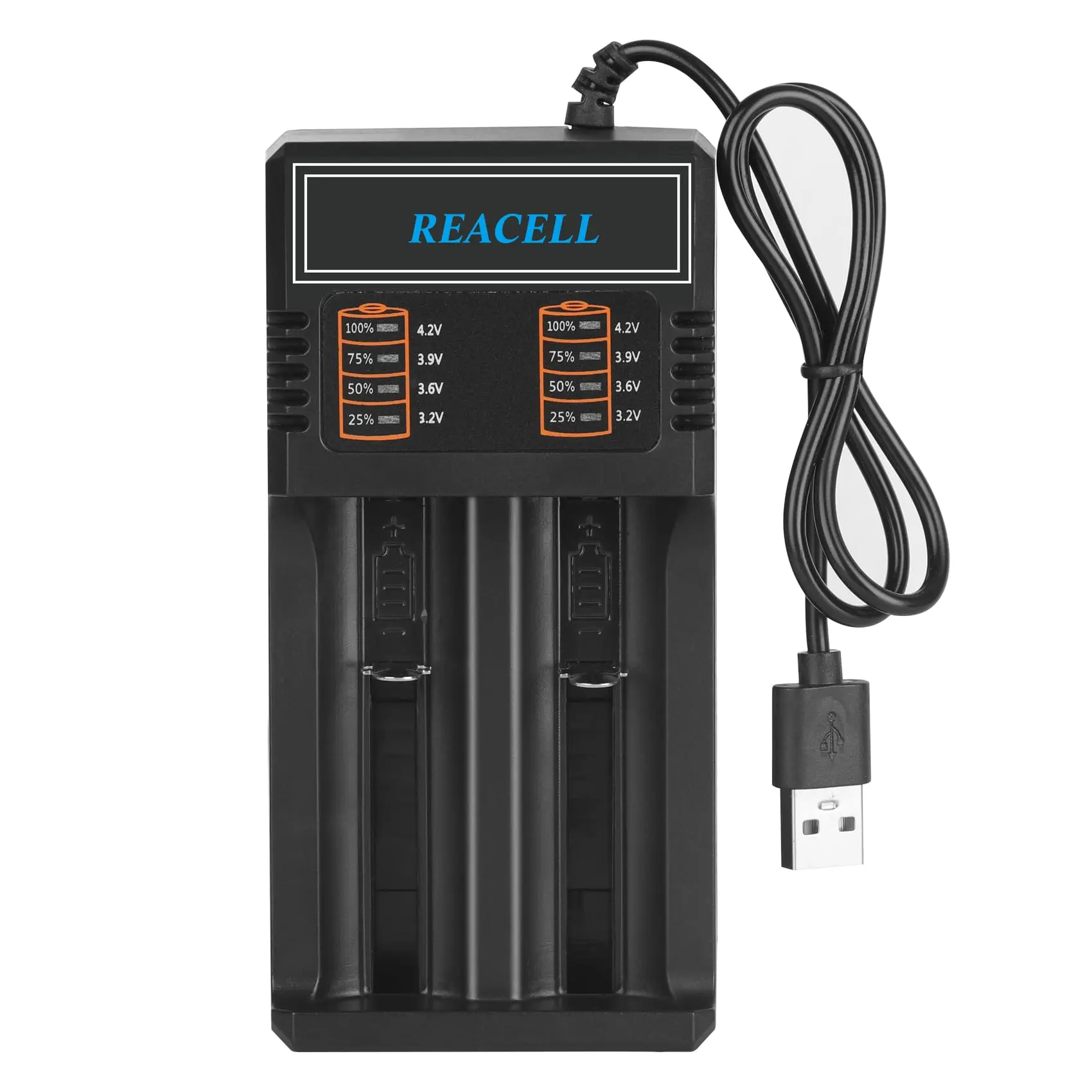 18650 Battery Charger for Rechargeable 3.7V/3.6V Li-ion Batteries 18650 18500 18490 18350 17670 17500 16340(RCR123) 14500 26650 22650 with USB Cable Multifunctional Portable