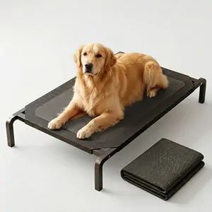 [Spare Mesh Fabric Included] XL Size Elevated Cooling Pet Bed, Summer Outdoor Dog Bed Suitable for Medium to Large Dogs, Black Breathable Mesh Fabric, Washable Cooling Hammock, Spare Mesh Fabric Included