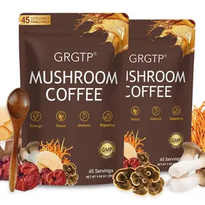 GRGTP Mushroom Coffee - Superfood Blend with 6 Adaptogens (Cordyceps, Lion's Mane, Ganoderma, and Others) | Supports Focus, Digestion and Immunity | 45 Servings, Vegan, Gluten-Free, Non-GMO | Smooth Texture