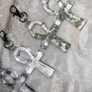 Clear Resin Ankh Keychain with Embedded Babies Breath - Unique Design for Everyday Use