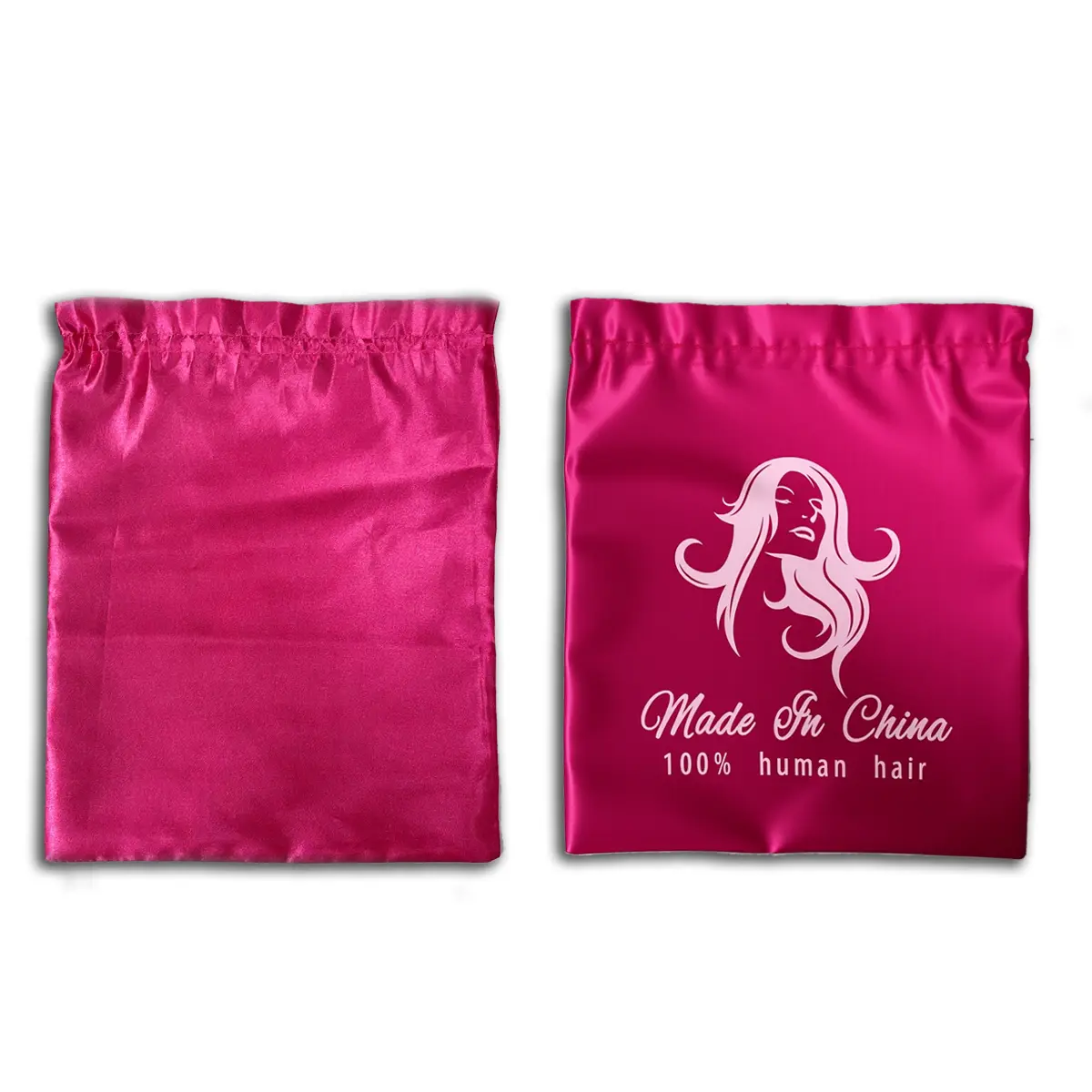 LEFGODY Pink Silk Soft Pouch Organiser - Stylish Design Fashion Accessory, Gentle Care & Protection for Hair Extensions, Wigs, Hairpieces with Silhouette of a Woman's Hair Support, Wig Storage Solution, Wig Storage Bag