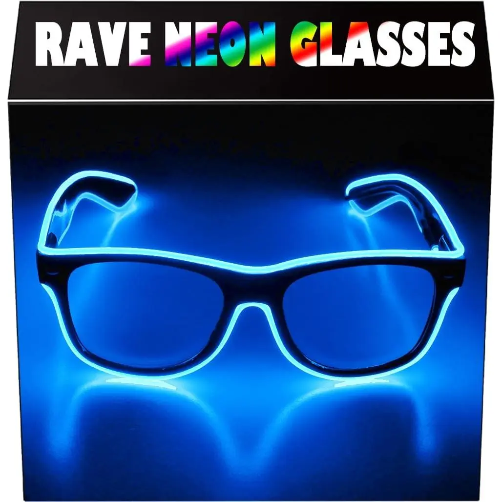 Wayfarer Style Light Up Glasses, Plastic EL Wire Neon Eyewear with Battery Pack, 4-Mode Flashing LED Party Accessories for Raves, Halloween