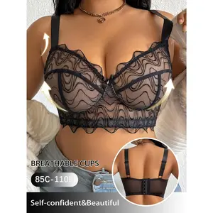 Sexy Ultra-thin Sheer Mesh Bra for Large Breasts, Minimizing Appearance, Plus Size, Perspective Lace, Underwire Push-up Lingerie