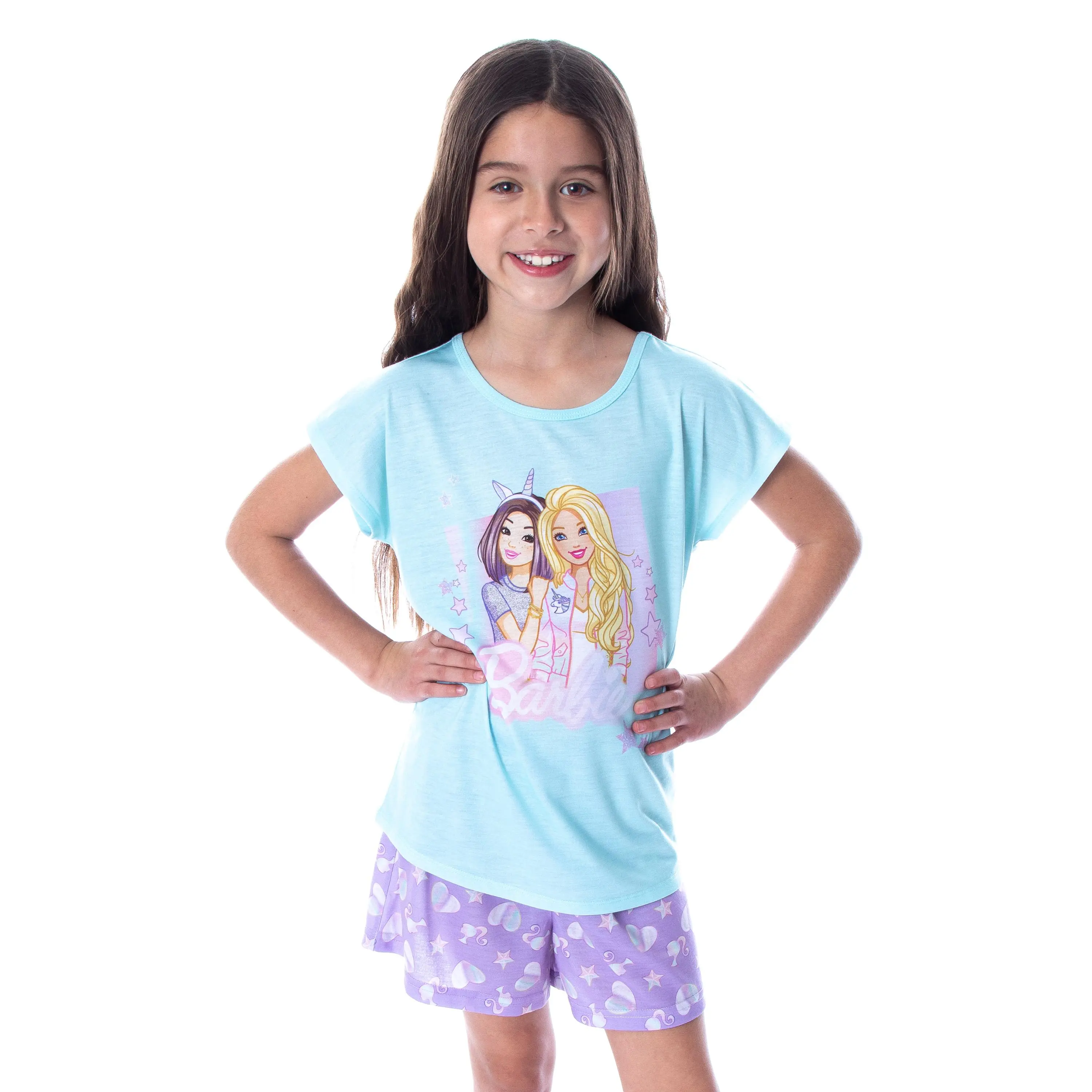 Barbie Little Girls' Barbie Doll Unicorn Love Shirt and Shorts 2 PC Pajama Set Barbie Little Girls' Barbie Doll Unicorn Love Shirt and Shorts 2 PC Pajama Set