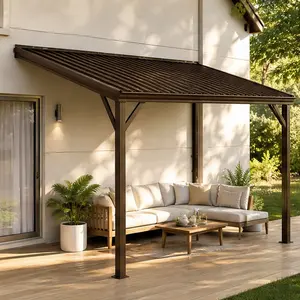 ARCH 12x20FT Lean to Gazebo Hardtop Wall Mounted Gazebo with Sloping Galvanized Steel Roof Heavy Duty Outdoor Shelter with Drainage System for Deck Porch Backyard Patio Brown Metal, Brown Color Options, Metal Material, Modern Style