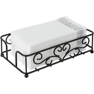 Tabletop Black Metal Folded Paper Towel Holder, Napkin Dispenser Tray for Dining Table
