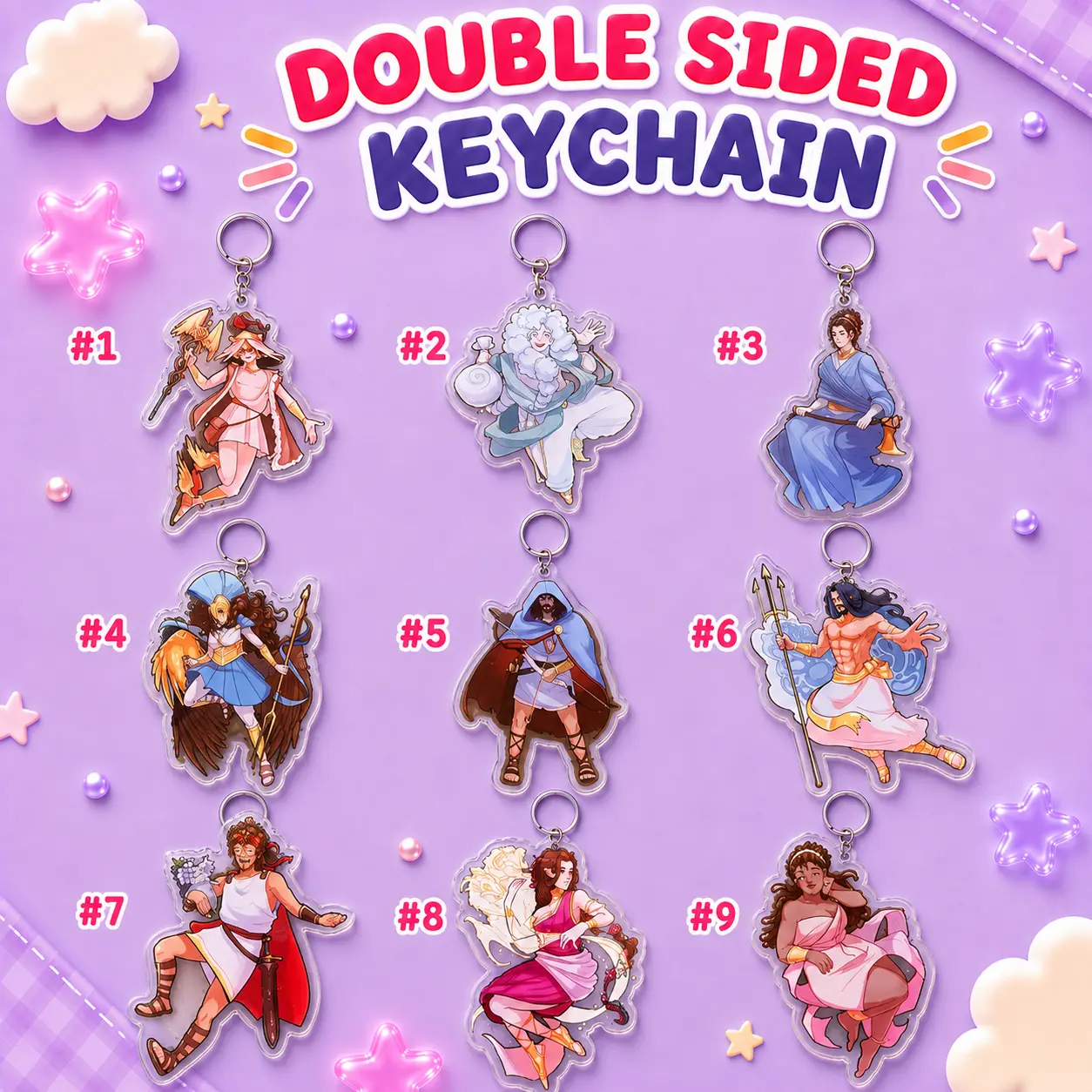 Epic Odyssey Double-Sided Acrylic Keychain, Odysseus, Penelope, Circe, Poseidon, Hermes, Calypso, Aeolus & Athena Charm, Elena Southworth Inspired Gift