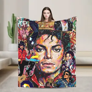Michael Jackson Themed Flannel Blanket Warm Soft Plush Travel Throw Living Room Sofa Bed Cover Fleece Lightweight Cozy Comfortable Gift for Fans