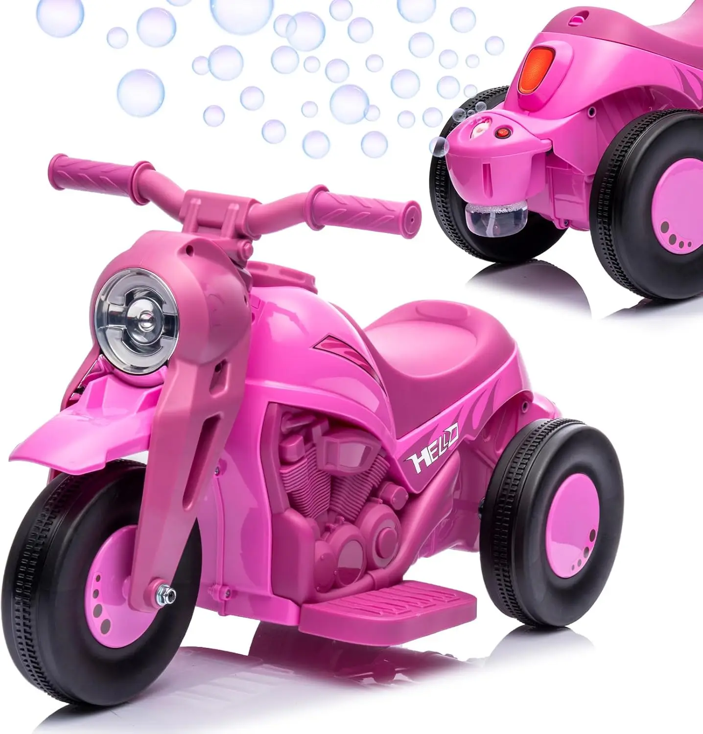 【Christmas Gift】6V 3-Wheeler Ride-On Bubble Motorcycle with Bubble Maker, Lights, Music, Ride on Wheels - Pink Birthday Gift for Kids