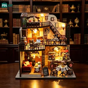 Romantic Coffee Shop DIY Model Kit, Bookshelf Decor 3D Puzzle, Book Nook Puzzle, Handmade Miniature Model, Fun Educational Craft Project for Adults and Teens