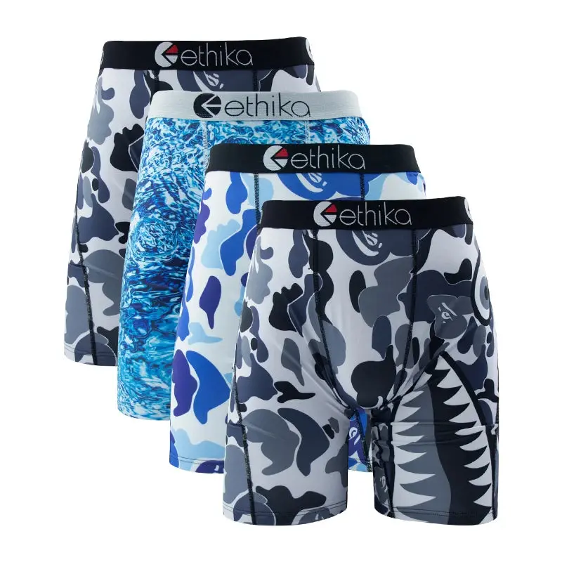 Men's 4-Pack Printed Boxer Briefs, Breathable Knit Nylon-Polyester Blend, Active Performance Sports Underwear