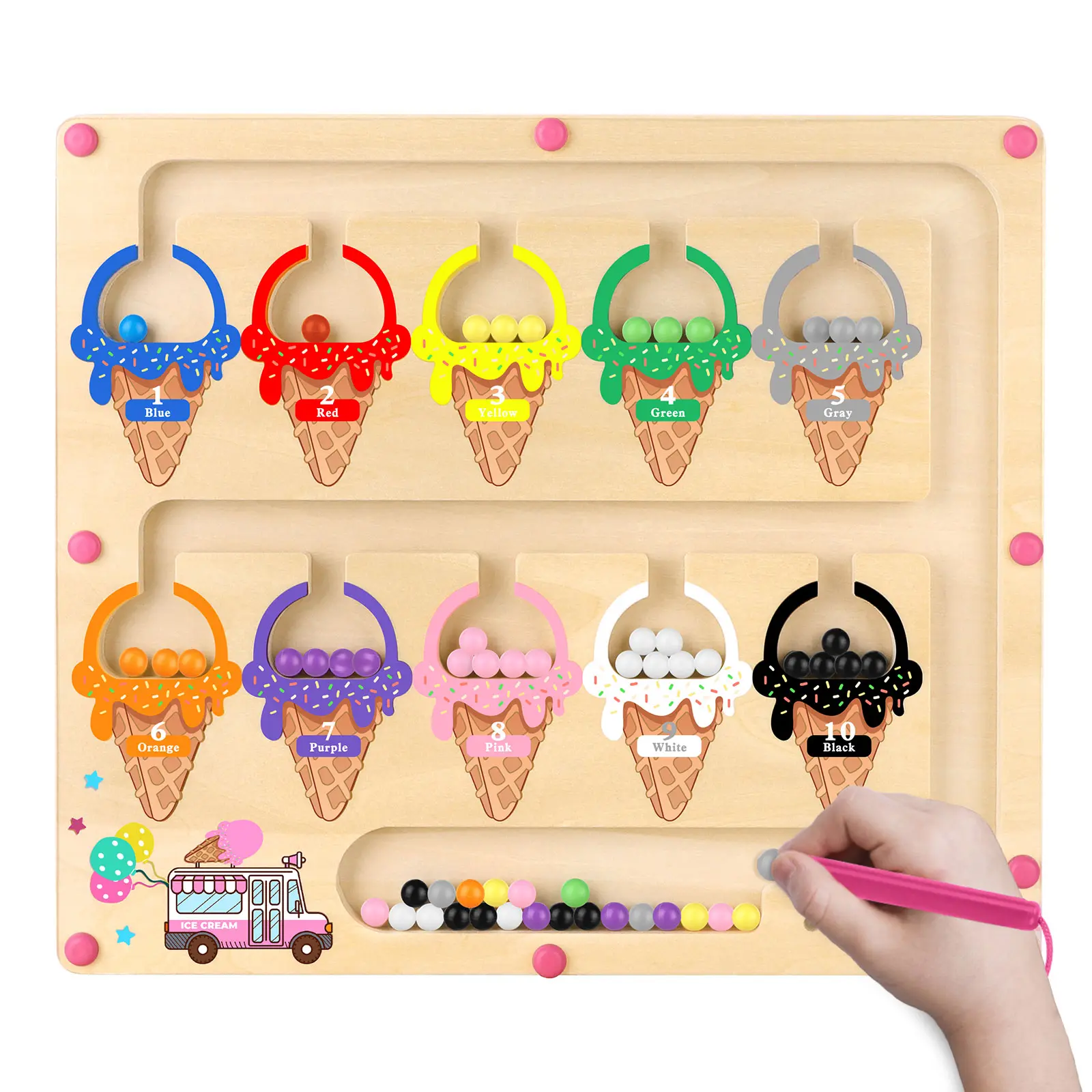 Magnetic Color and Number Maze,Montessori Toy for 2-5 Years Old Girls,Wooden Magnet Balls Puzzles,Toddler Busy Board Game,Preschool Learning Activities,Christmas & Birthday Gift for Kids