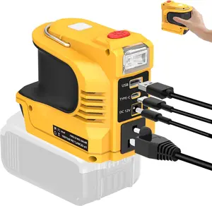 220W Power Inverter for DeWalt 20V Battery, Portable Power Supply Convert - DC 20V to 110V~120V Battery Powered Outlet with USB-B & USB-C & 12V DC & 220W AC Output with LED Light