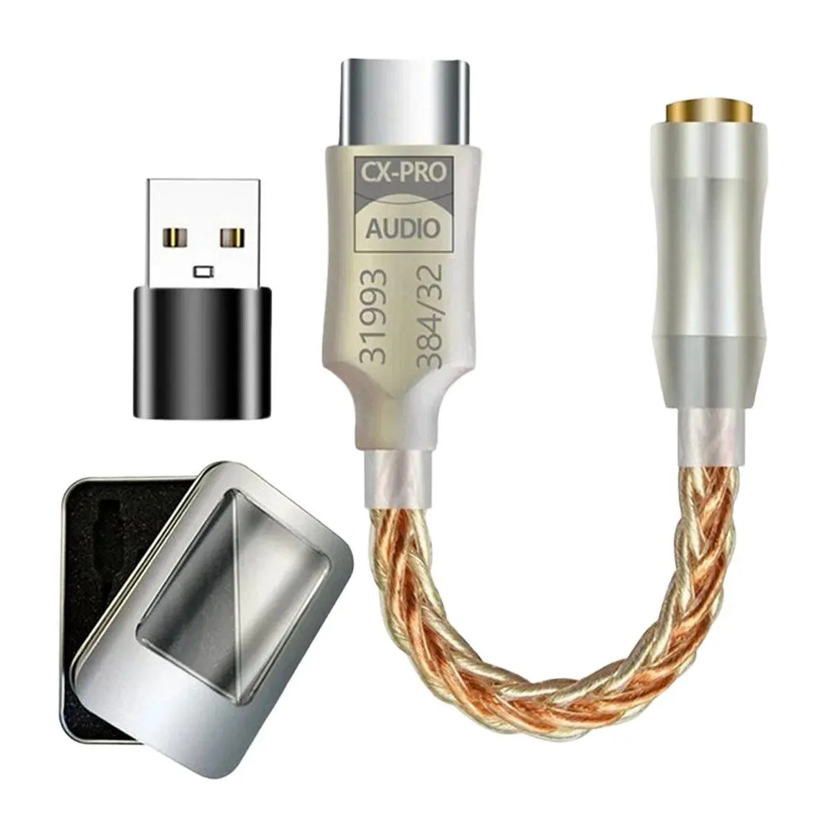 CX31993 HiFi DAC Type-C to 3.5mm Silver Mixed Metal Compact Headphone Amplifier Audio Decoder IEM AMP, Mobile Phone Device Adapter with USB Adapter B Accessories