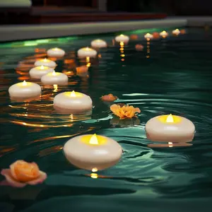 24 Pack 3" Flameless LED Floating Candles 200 Hour White Battery Operate Waterproof Teas for Cylinder Vases Centerpieces at Wedding Decor Party Pool Flameless Candle Light