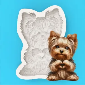 Yorkshire Terrier Heart Shape Silicone Mold, Smooth Long Hair Detailing, Chocolate Fondant Making Mould, Perfect for Baking & Crafting