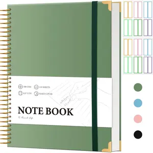 Large Spiral Notebook College Ruled with Tab Stickers A4 Notebooks for School Supplies Hardcover Spiral Notebook 8.5 x 11 Journal Note Book for Work Note Taking Women Men Writing, 220 Pages, Green