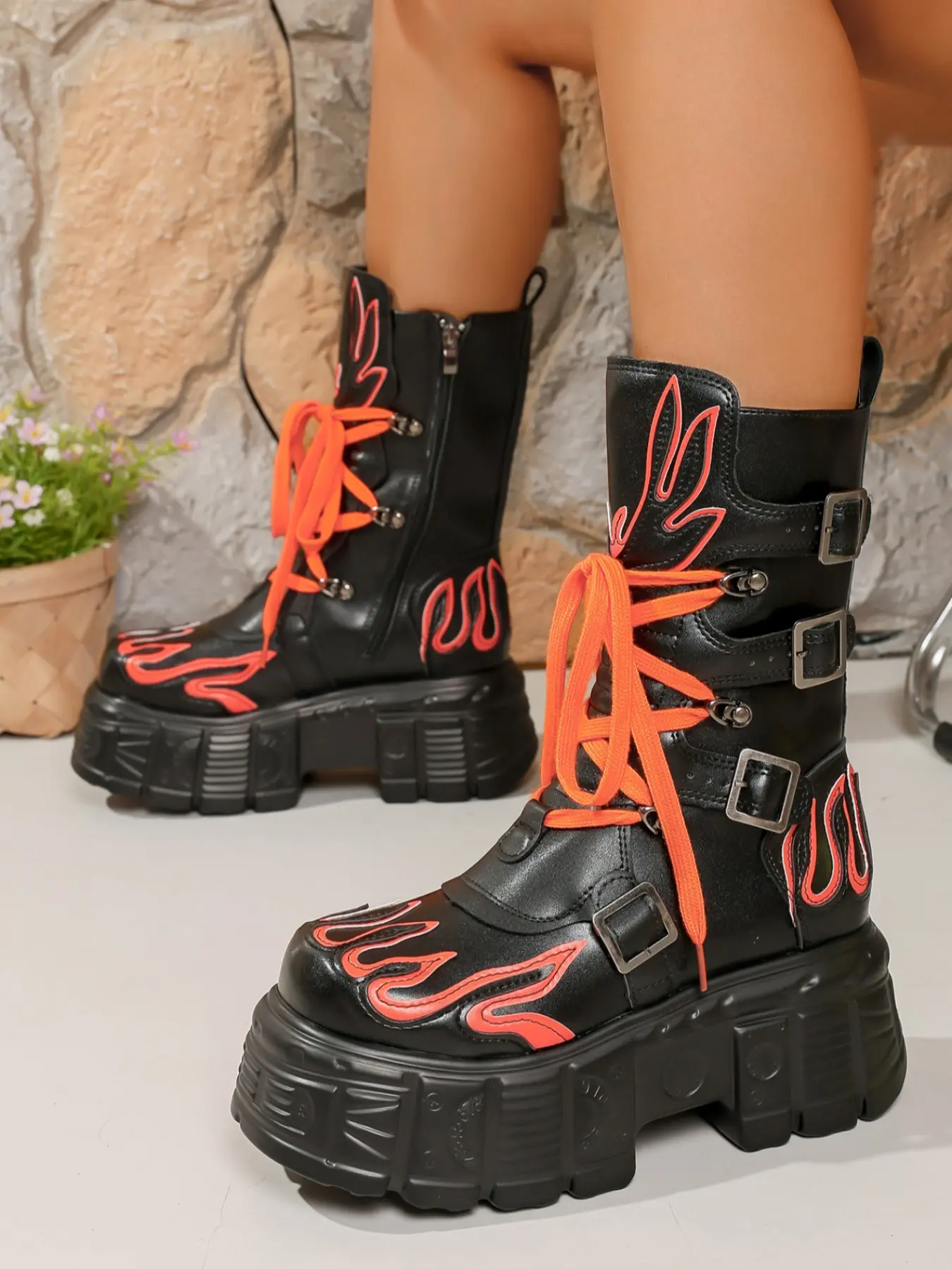 Women's Punk Style Motorcycle Boots, Trendy Boots, Punk Aesthetic, Round Toe Design, Zip Closure, PU Leather & Textile Material, All-Season Comfortable Shoes