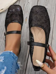 Women's Flat Shoes Square Toe Casual Ballet Flats, Comfortable Multifunctional Low Top, Bohemian Style Spring Shoes for Mothers Footwear, Walking Shoes