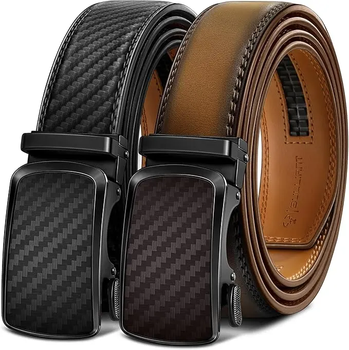 BULLIANT Men's Ratchet Belts 2-Pack, Leather Belts with Adjustable Buckle, Gift Set Box, Trim-to-Fit for Dress & Casual Wear,clothes for back to school,first day of school outfits