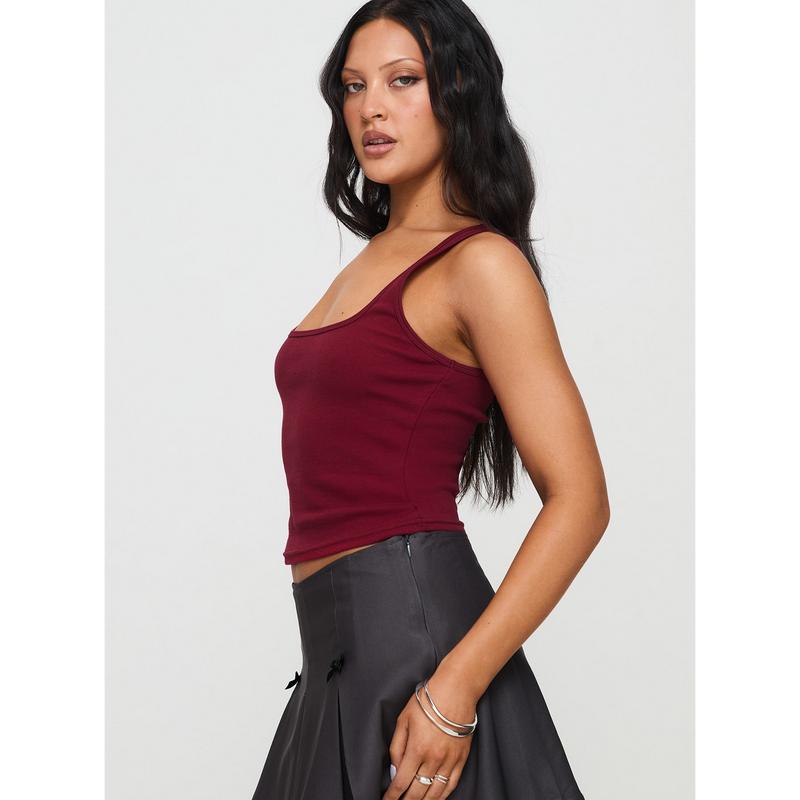 Baseline Square Neck Rib Tank Top Red