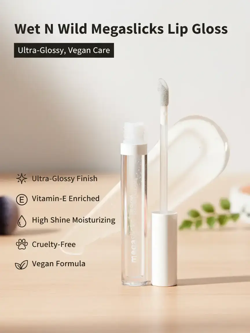 wet n wild MegaSlicks Lip Gloss, Ultra-Glossy, Vitamin-E Enriched, Ultra-Gloss High Shine Moisturizing, Cruelty-Free & Vegan - Crystal Clear