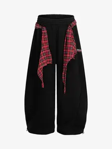 Street Detachable Plaid Waistband Machete Casual Pants