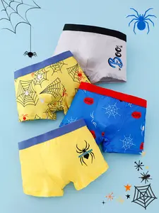 4pcs Boys' Spider Print Briefs, Comfortable Fitted All-Season Underwear, Loose-Fitting Casual Style, No Balling Up, Fashion Comfy Underwear