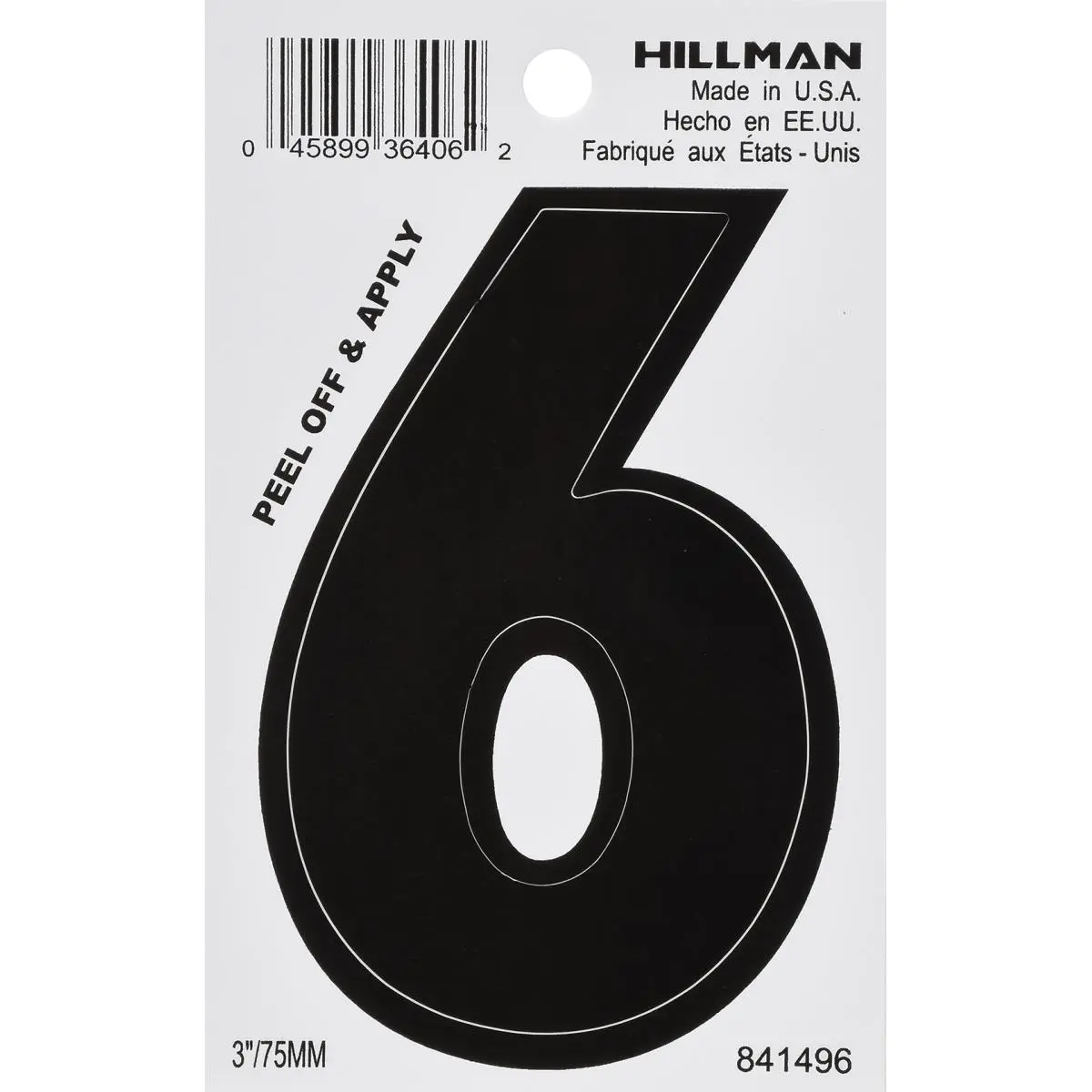 Hillman Group 841496 3 in. Classic Black Glossy Vinyl Die-Cut Self-Adhesive Number 6, Office Stationery Labels & Stickers for Mailbox, Easily Visible from the Street, Ideal for Emergency Workers