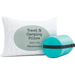 Travel and Camping Adjustable Pillow, Small Camping Pillow with Compressible Stuff Sack, Medium-Firm Memory  with Lulltra Washable Cover, CertiPUR- Certified (19x13)
