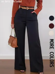Women High waist Pants Business Casual Western Wear Wide Leg Baggy Dress Pants Office Outfits Professional Clothes Grey Brown Work Outfits