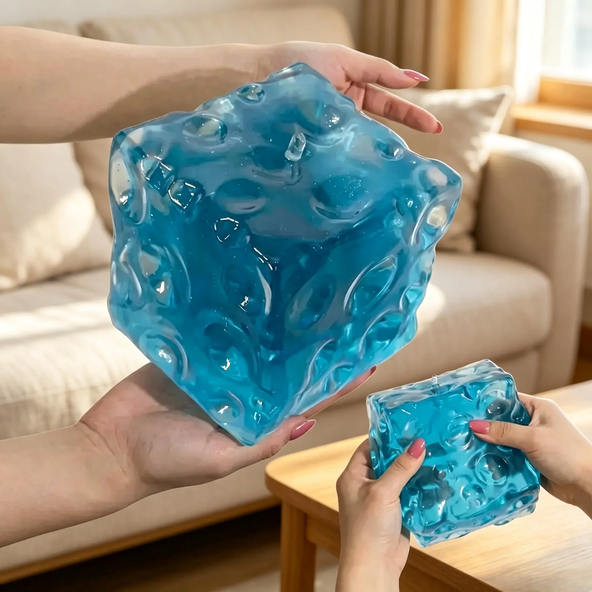 Giant Jelly Cheese Cube Squishy Toy, Transparent Moldable Squeeze Fidget Toy, Soft No-Rebound Sensory Stress Relief Toy, Fun Desk Fidget for Kids & Adults, Anxiety Relief Gift, Tactile Sensory Toy