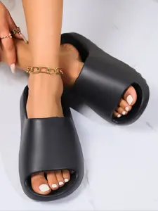 Trendy Thick Sole Eva Slippers, High Elastic Shock Absorption, Anti-Slip Wear-Resistant, Lightweight Comfort, 3.5cm Heel, Casual All Seasons, Slipper Sandals