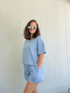 The Weekend Oasis Textured Lounge Set | Dusty Blue