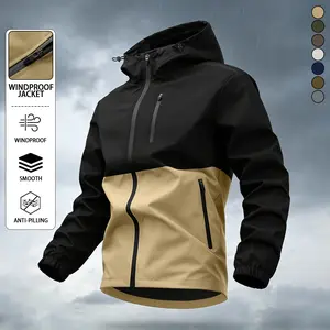 Men’s Colorblock Zip-Up Drawstring Hooded Jacket – Casual Regular Fit Drop Shoulder Jacket for Outdoor Daily Wear, Men’s Outerwear for Spring & Fall Coats