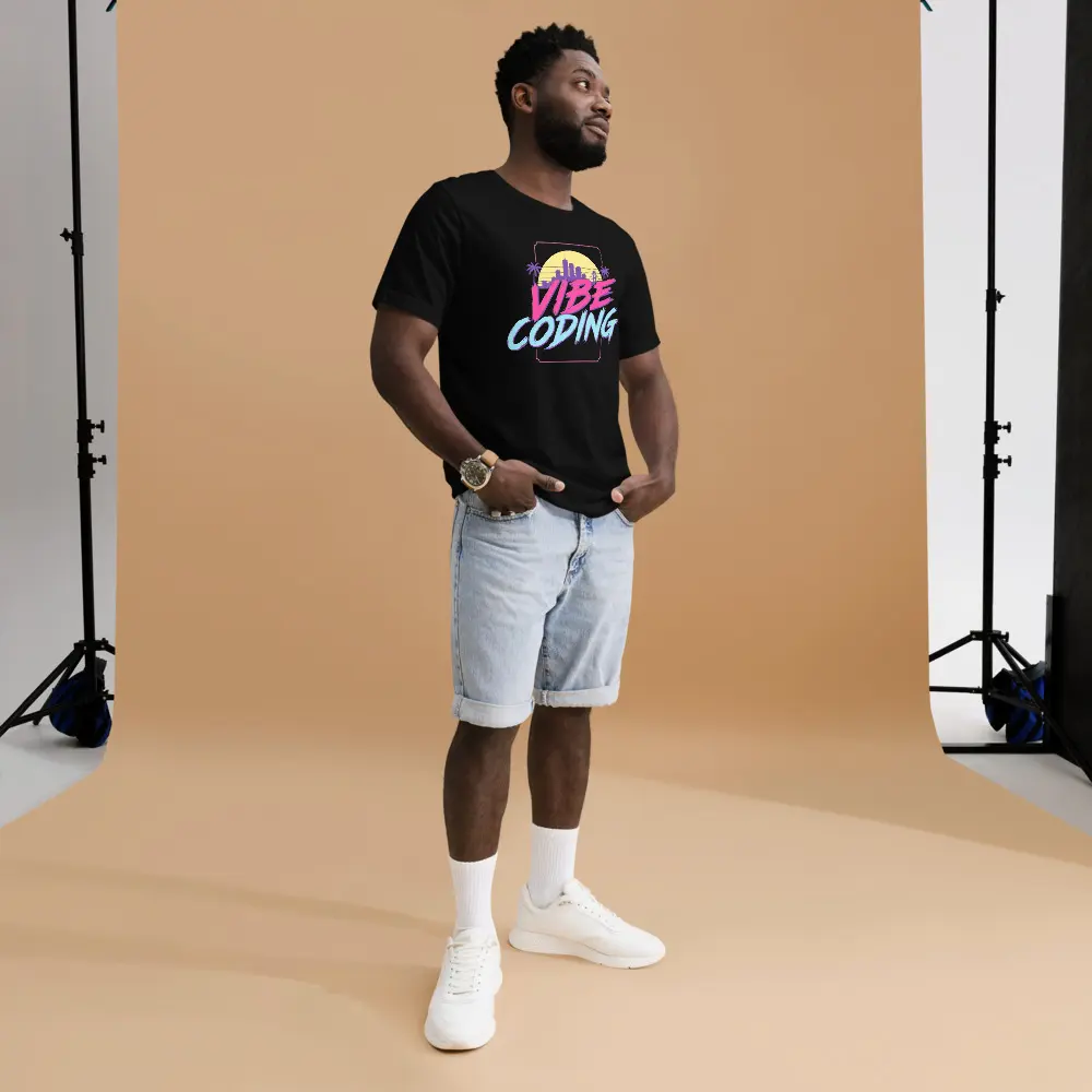 OUTPUT №0025 · VIBE CODING Sunset Tee — Synthwave Developer Shirt