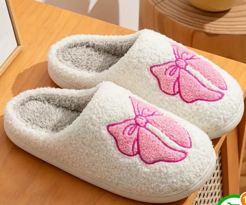 Women's Bowknot Slippers - Winter Warm Fuzzy Slip-On House Shoes with Cute Bow and Cartoon Pattern - Footwear, Walking Shoes Women's Bowknot Slippers - Winter Warm Fuzzy Slip-On House Shoes with Cute Bow and Cartoon Pattern - Footwear, Walking Shoes